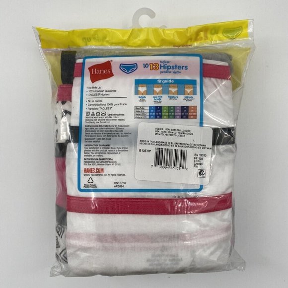 Hanes Girl's Cotton Hipsters Underwear Panties 13 Pack Pink Hearts Size 12 - Picture 2 of 2